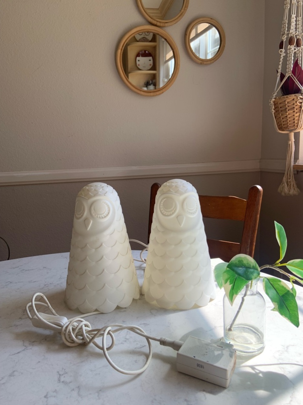 Set of 2 IKEA White Owl Night Light